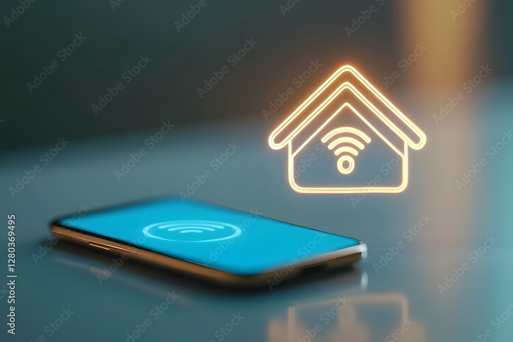 Aufkleber minimalist iot home automation logo with futuristic floating smartphone ui
