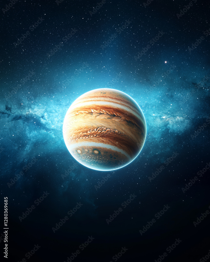 Wall mural jupiter and earth alignment in deep space. jupiter with swirling clouds in starry space background