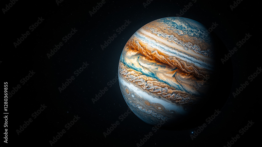 Wall mural jupiter and earth alignment in deep space. jupiter with swirling clouds in outer space