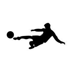 Football player kicking ball, isolated vector silhouette.