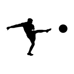Football player kicking ball, isolated vector silhouette.