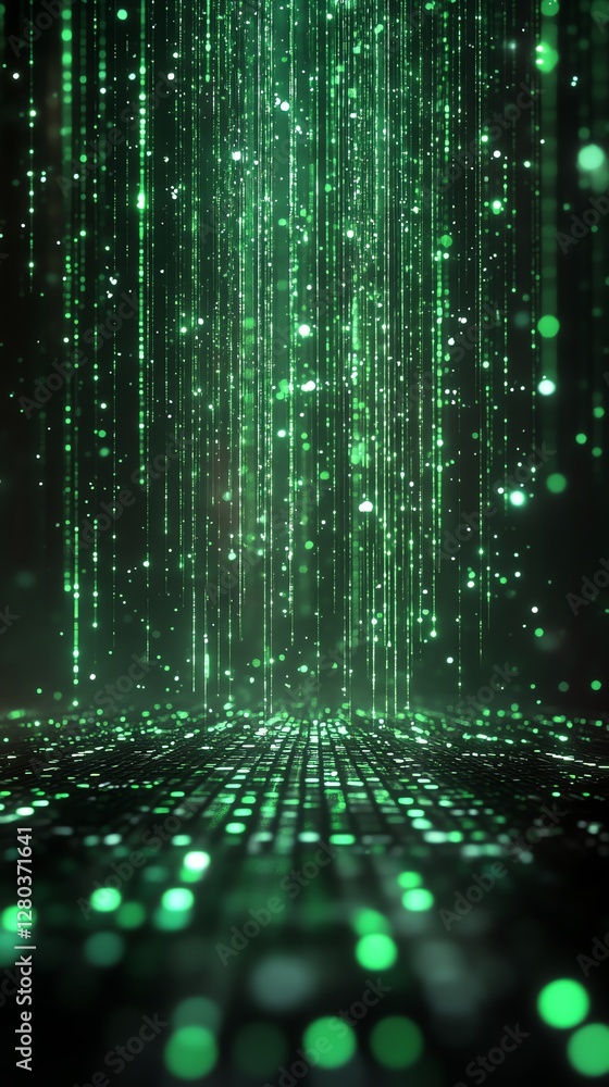Poster green particle rain digital background abstract image