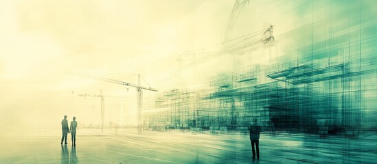 Abstract image of construction site with workers.