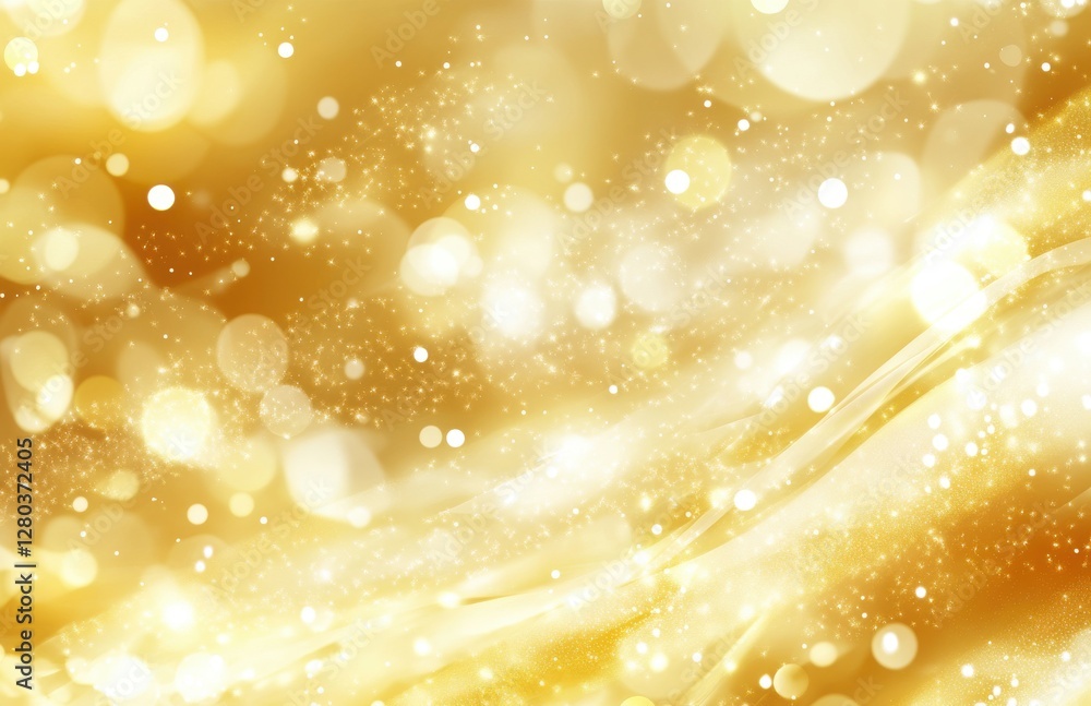 Poster elegant golden shimmering background with soft bokeh lights and flowing waves for festive and celebr