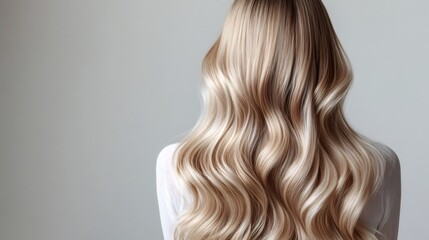 Fototapeta premium Wavy blonde hair flowing gracefully down back