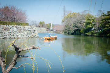Boat sailing along the premises of Himeji Castle