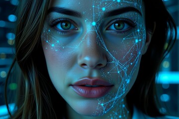 A beautiful woman with a technological network on her face