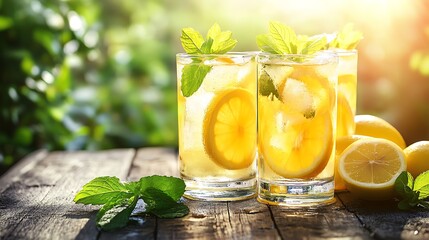 Fototapeta premium Refreshing Iced Tea with Lemon and Mint on a Sunny Day