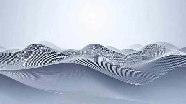 Smooth dolly 4k seamless loop video of abstract silver gradient background featuring sine-wave oscillations with diffused gradient light, complements rhythmic wave pattern