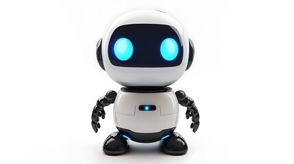 Adorable White Robot with Blue Eyes, Futuristic and Friendly Artificial Intelligence