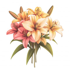 Obraz premium Stylized Bouquet of Lilies Clipart- Religious Easter Cliparts 
