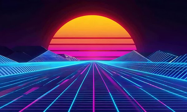 Retro 80s Synthwave Sunset Highway Animation
