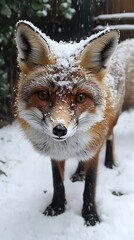 Obraz premium Snowy Fox in Garden, Winter Portrait