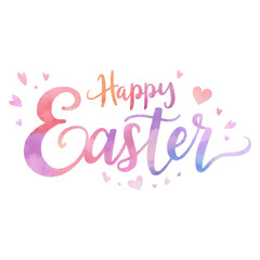 A vector illustration featuring the phrase "Happy Easter" hand-lettered in a playful, watercolor style. 