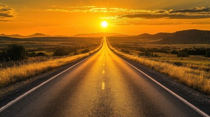 Obraz premium Scenic sunrise over open highway rural landscape photography nature wide angle journey concept