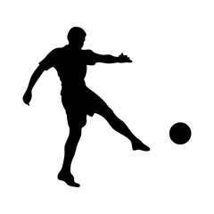Football player kicking ball, isolated vector silhouette.