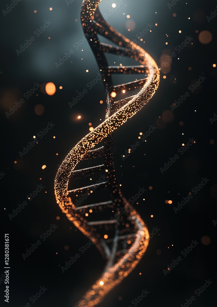 Poster digital illustration of a dna strand. the strand is made up of multiple strands that are intertwined