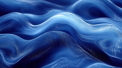 Abstract blue fabric waves with gold shimmer