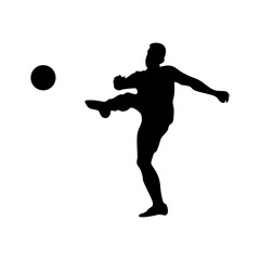 Football player kicking ball, isolated vector silhouette.