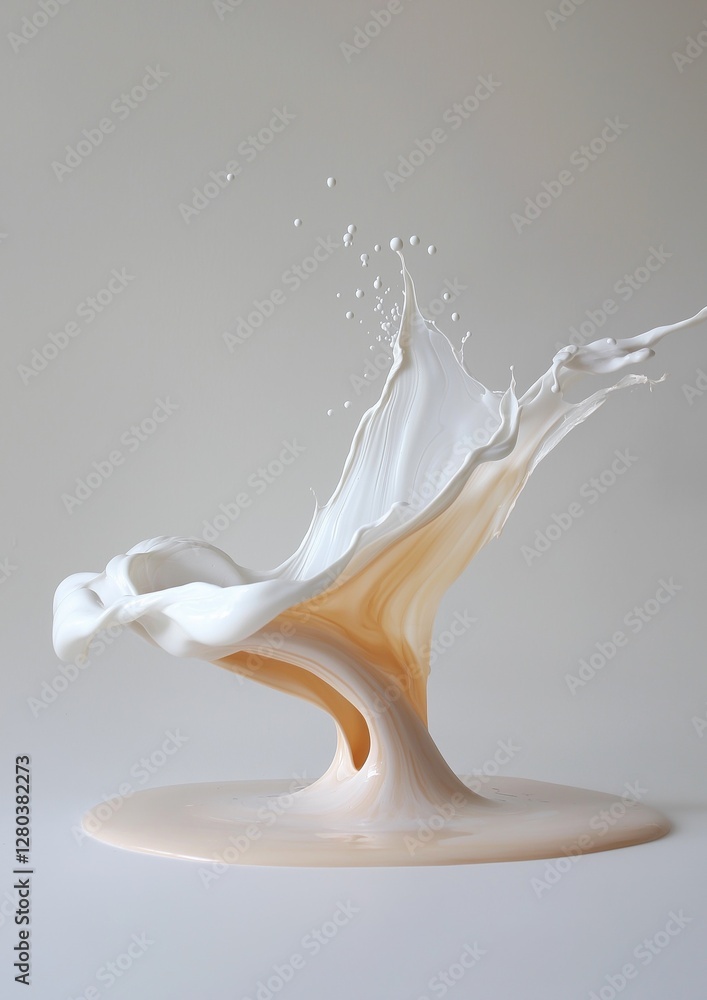 Poster 3d rendering of a splash of milk. the milk is in the shape of a wave, with the top half of the wave 