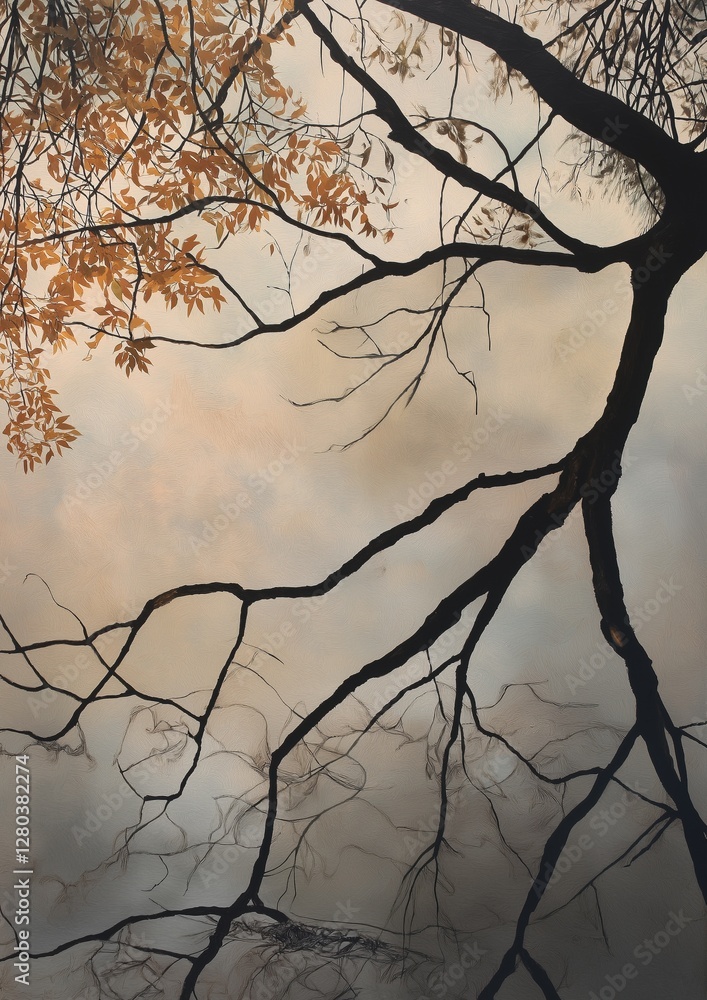 Poster digital art piece that appears to be a photograph of a tree with bare branches. the branches are twi