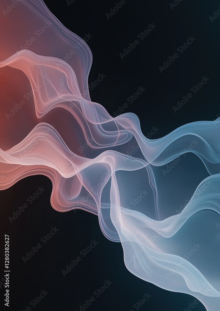 Poster abstract digital art piece with a dark background. on the left side of the image, there is a pink an