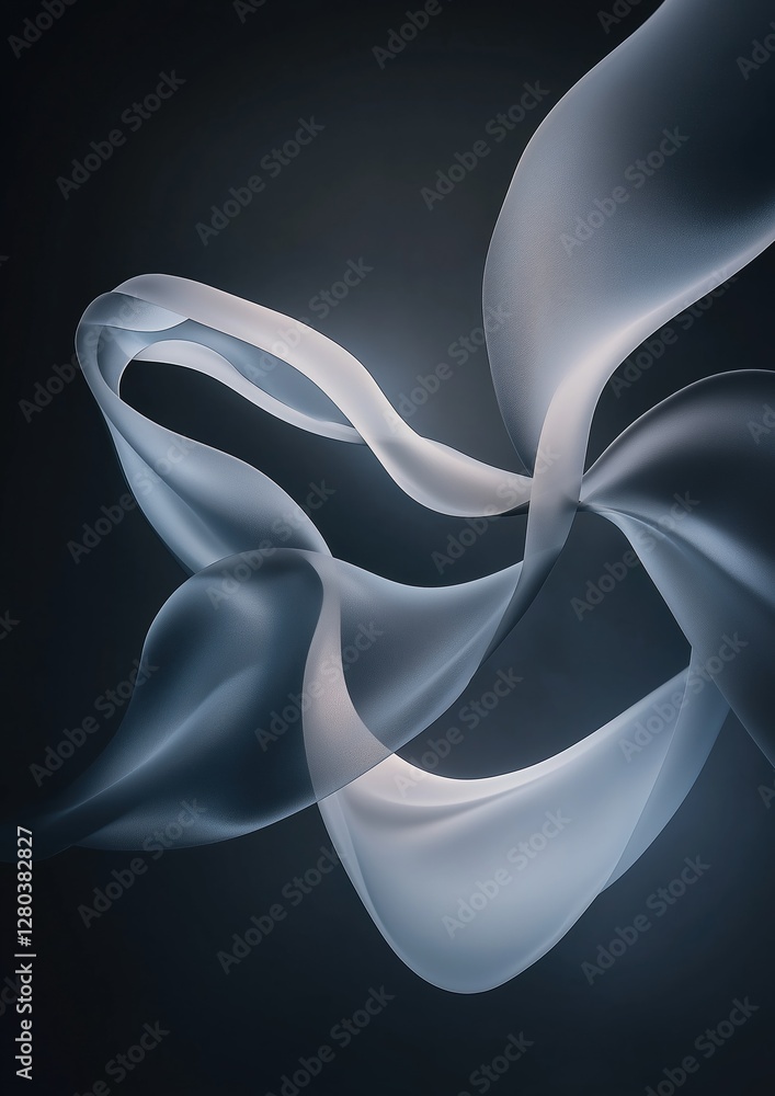 Poster abstract digital art piece that appears to be made up of two curved lines that form a wave-like shap