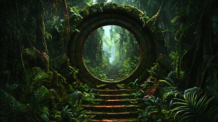 Obraz premium Ancient Stone Circle Gateway in Lush Green Jungle
