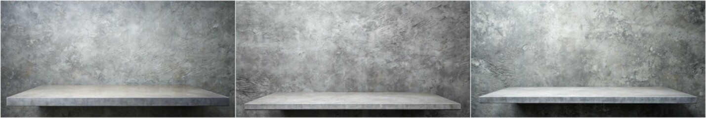 Fototapeta premium Three shelves with a gray background. The shelves are empty