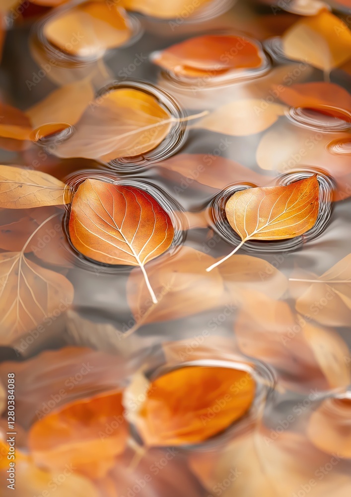 Aufkleber close-up of a group of orange leaves floating in a body of water. the leaves are of different sizes 