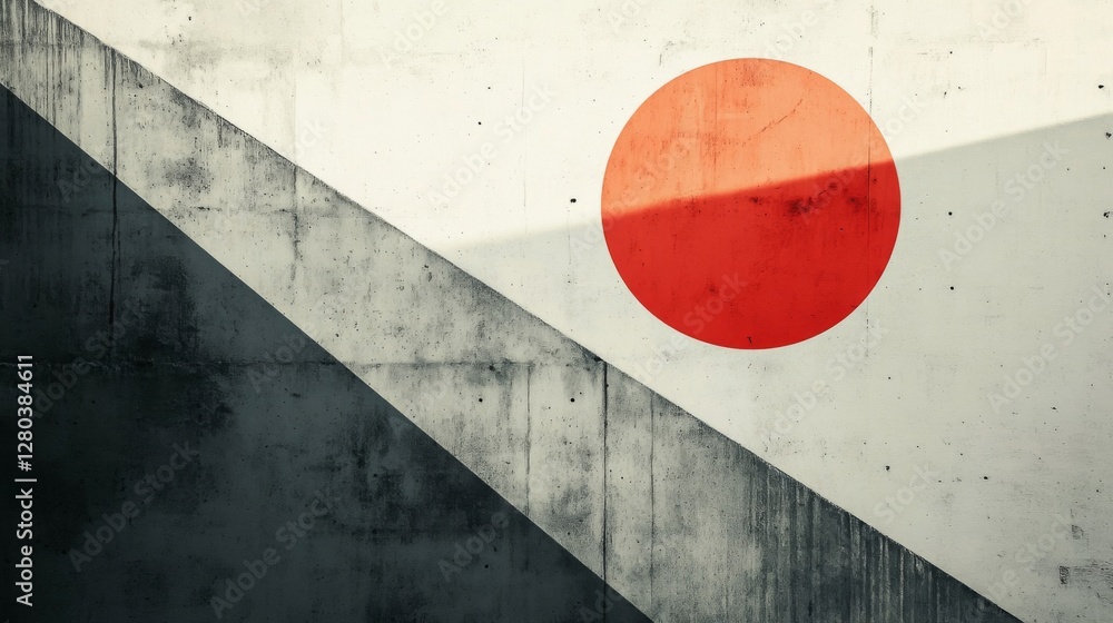 Poster Abstract Geometric Design with Red Circle and Grey Texture