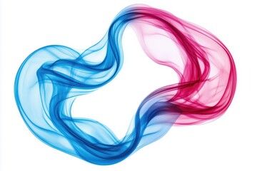 Blue and pink flowing smoke intertwined on a white background. Elegance and motion