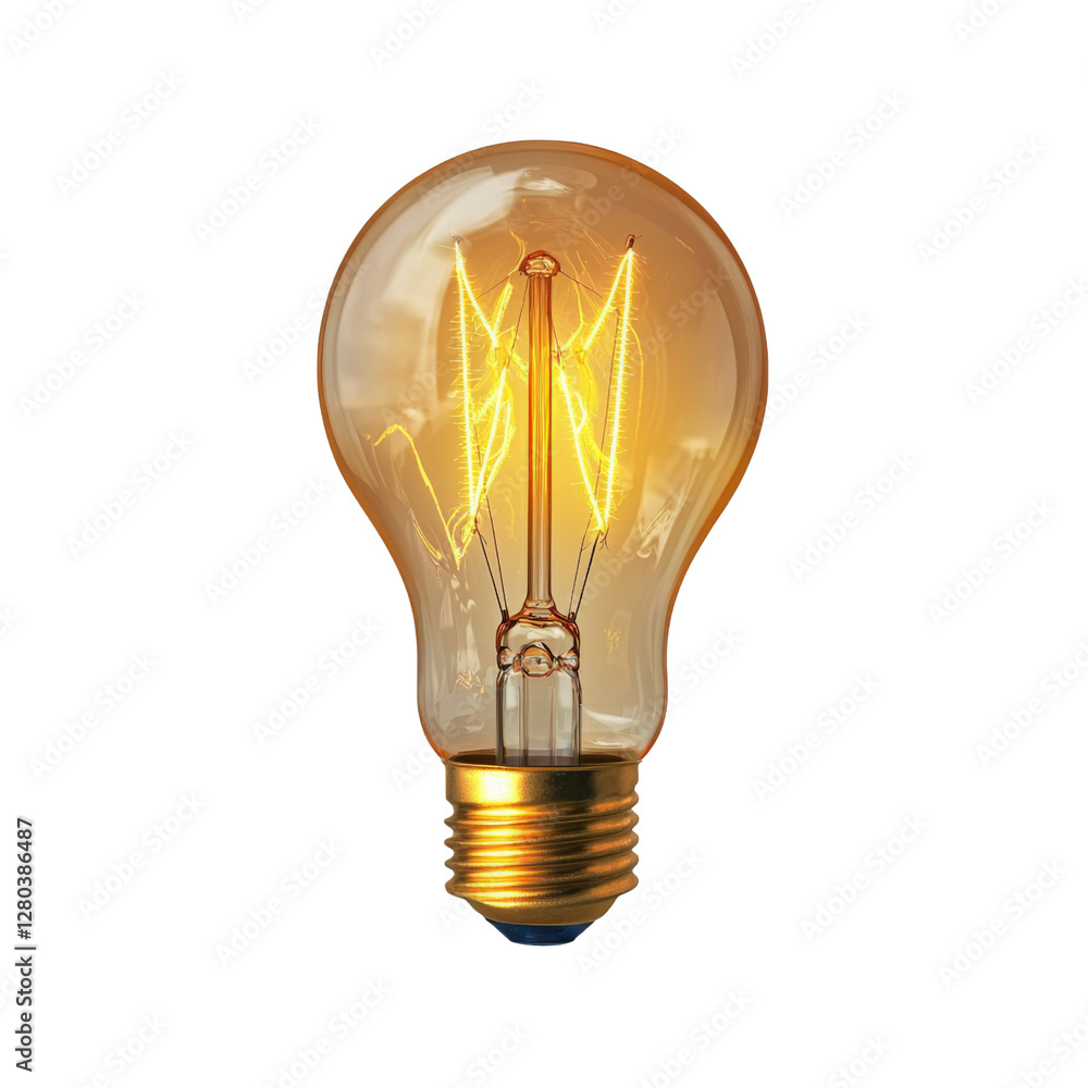 Poster vintage light bulb with warm glow, showcasing intricate filament design. perfect for adding nostalgi