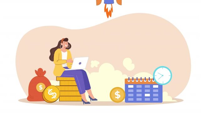 Flat vector scene animation demonstrating the process of microfinance, where individuals and businesses are granted small loans to foster economic growth.