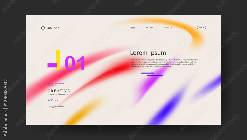 Poster landing page with abstract wave futuristic retro fluid gradient design