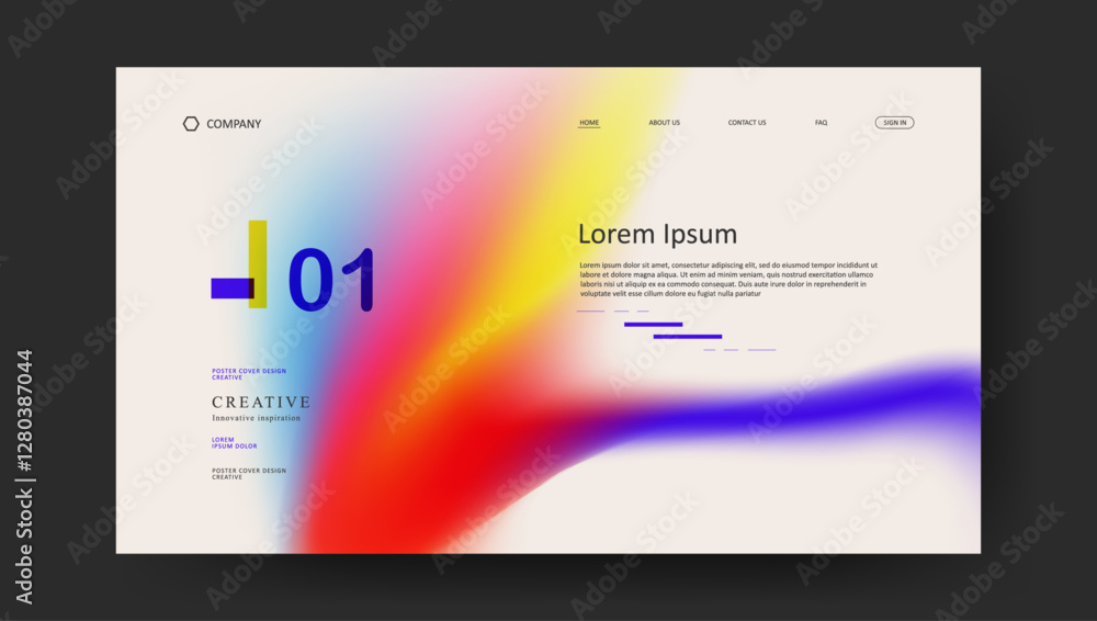 Poster landing page with abstract wave futuristic retro fluid gradient design