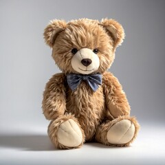 Obraz premium Cute brown teddy bear wearing a blue bow tie, providing a sense of comfort and childhood memories