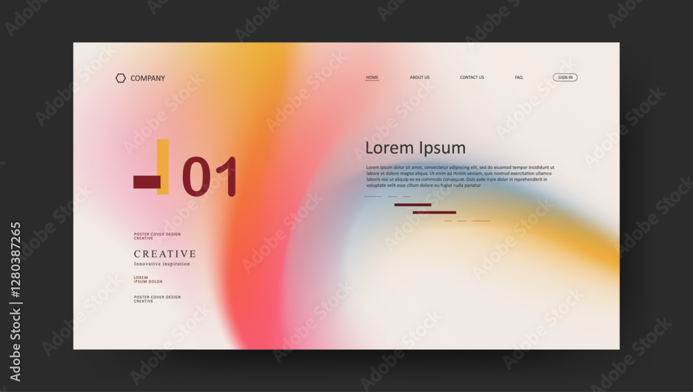 Poster landing page with abstract wave futuristic retro fluid gradient design