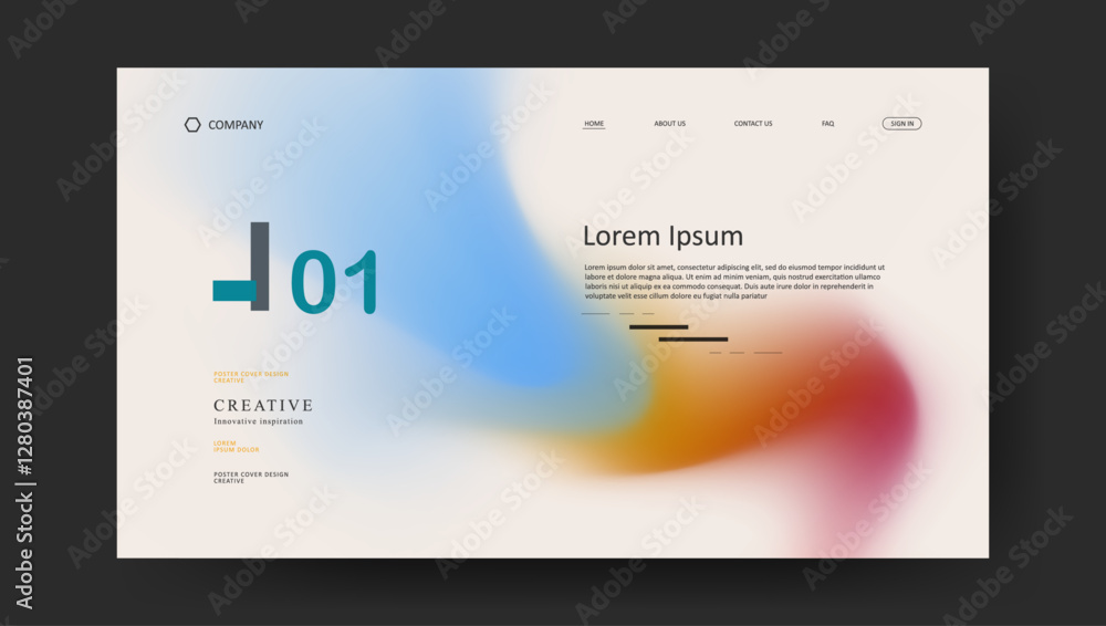 Poster landing page with abstract wave futuristic retro fluid gradient design