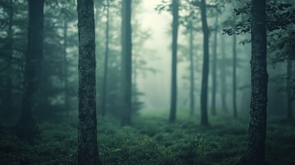 An abstract overexposed photo of a forest with blurred tree trunks.