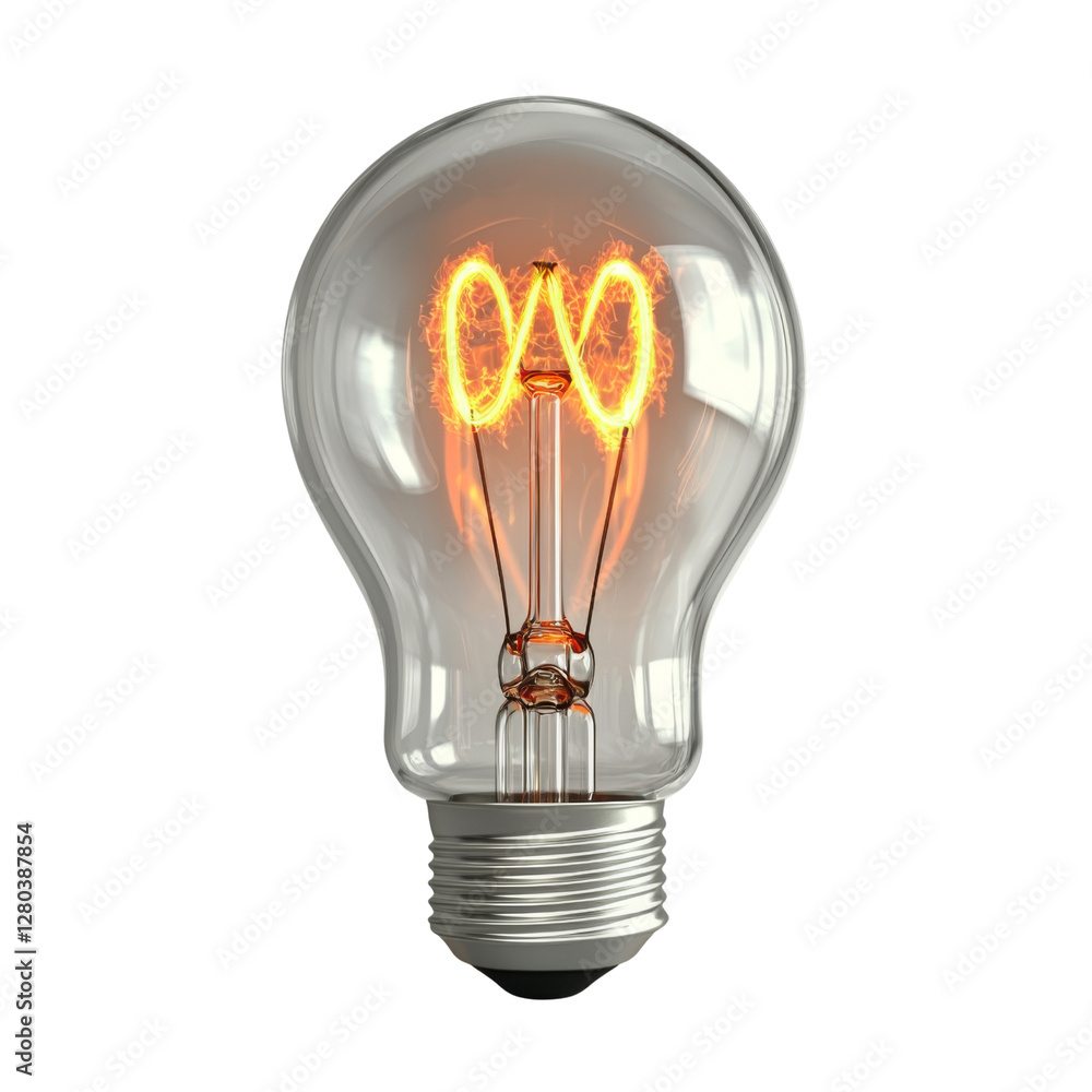 Poster glowing light bulb with unique filament design, radiating warmth and creativity. This captures essence of innovation and illumination