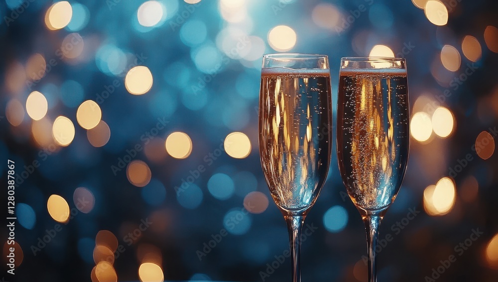 Poster exquisite champagne glasses toasting against a beautiful bokeh background in a celebratory setting w