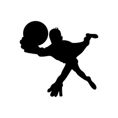 Football player kicking ball, isolated vector silhouette.