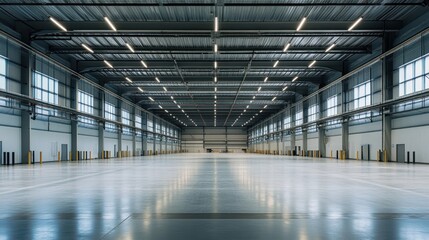 Obraz premium Industrial warehouse space for lease urban area interior photography modern environment wide-angle view real estate showcase