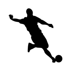 Football player kicking ball, isolated vector silhouette.