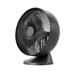 Modern black table fan with sleek design and circular shape, ideal for home or office use. Provides efficient airflow and stylish decor