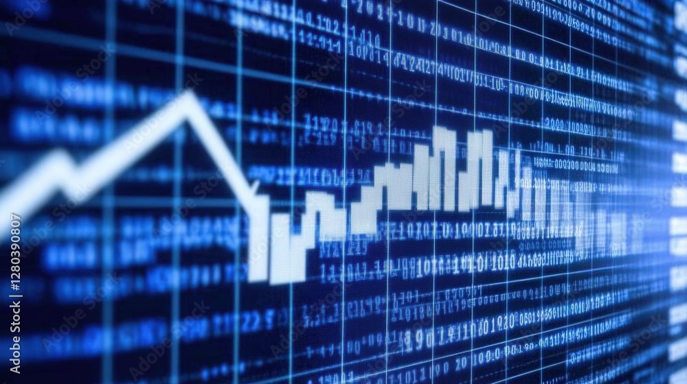 Poster abstract representation of stock market trends with fluctuating graphs and digital data background