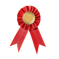 Red Ribbon Award with Gold Center and Decorative Satin Finishing Isolated on Transparent Background.
