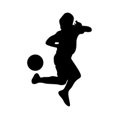 Football player kicking ball, isolated vector silhouette.