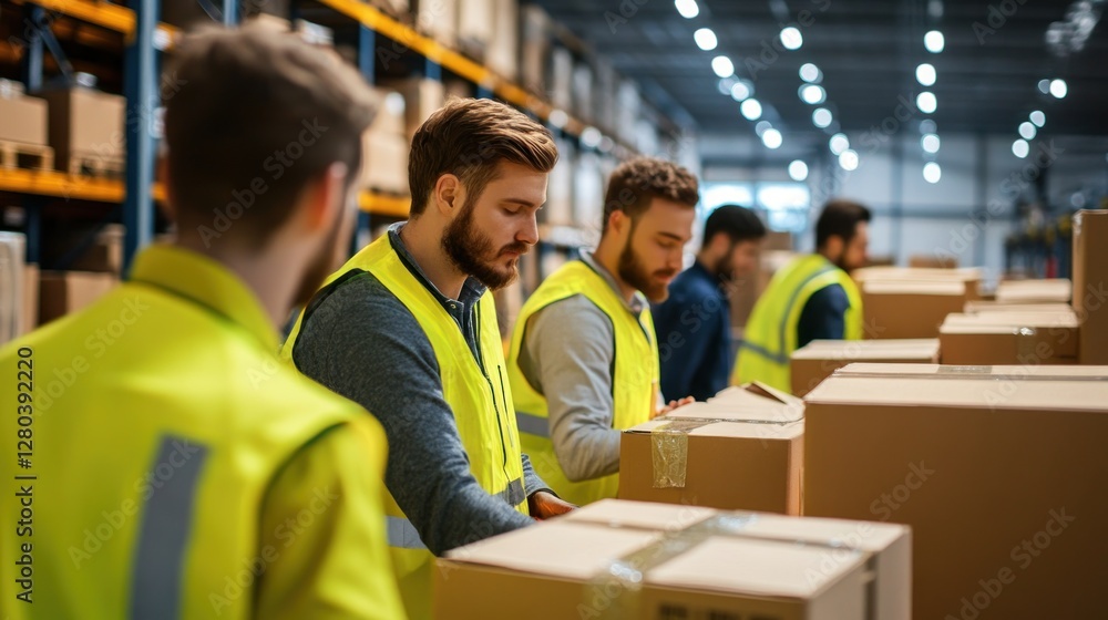 Poster efficient warehouse operations distribution center teamwork industrial environment close-up view log